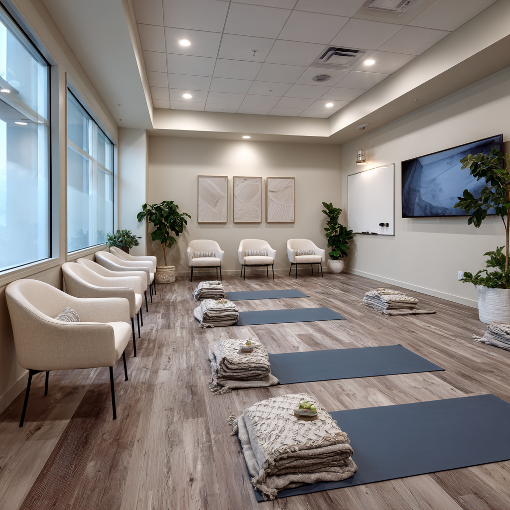 Common area lounge at JPZ Healing Services in Santa Ana, California